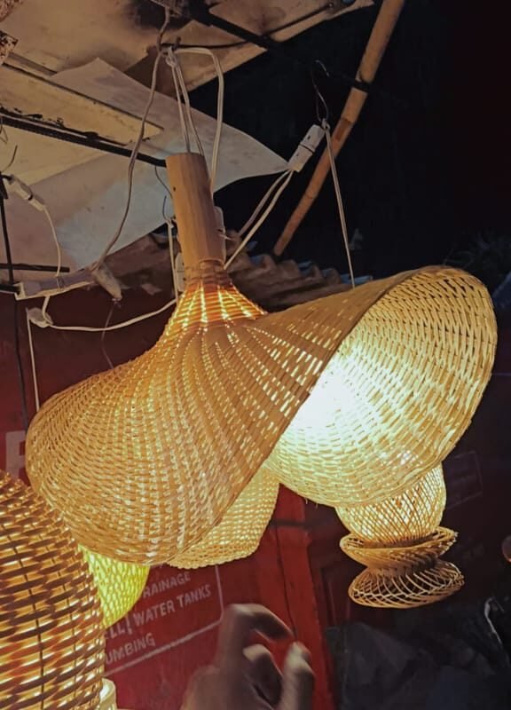 Handwoven Curved Bamboo Pendant Light
