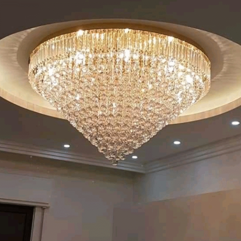 Grand Crystal Cascade Flush Mount Chandelier